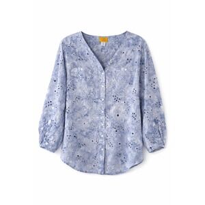 Ruby Rd Women's Blue Eyelet Tunic Embroidered Button Front Cotton Blouse Size 2X